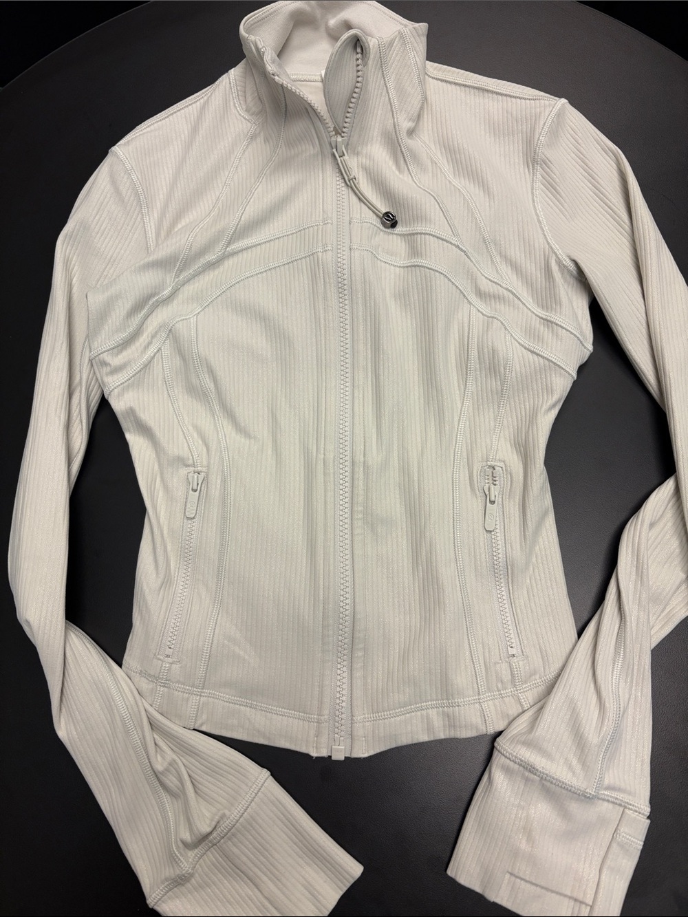 Women's White Zip-Front Ribbed Jacket